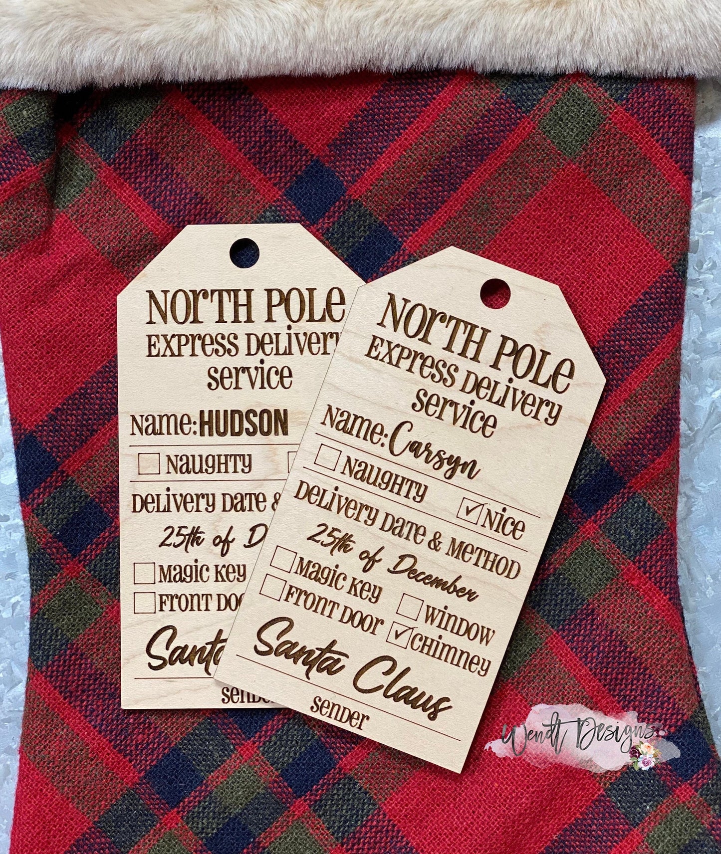 Engraved North Pole Christmas Present Tag and Ornament