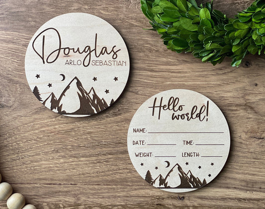 Personalized Mini Name Round AND Hello World SET -Mountain Theme  my